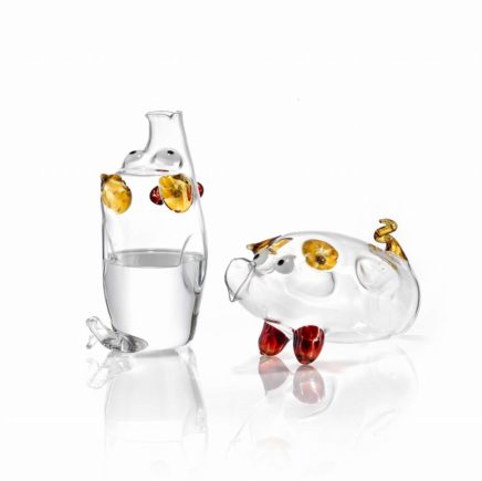 parisevetro - caraffa decanter maialino vetro soffiato borosilicato fatto a mano