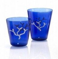 parisevetro - bicchiere corallo blu vetro soffiato colorato borosilicato fatto a mano